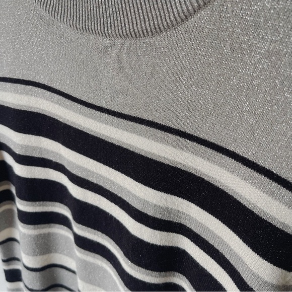 Vintage 70s Croft & Barrow Striped Mock Neck Knit Top Short Sleeve Sweater - Picture 3 of 10